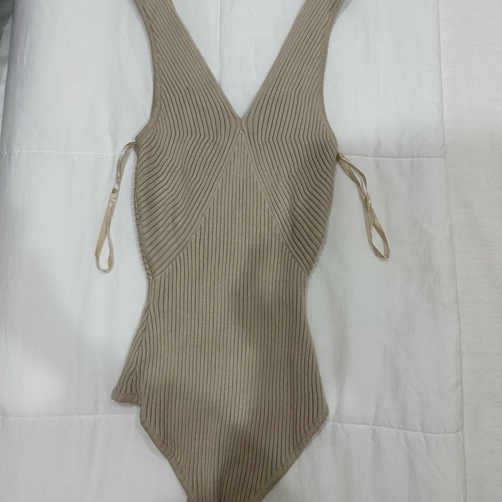 Abercrombie Tan Ribbed One Piece bodysuit